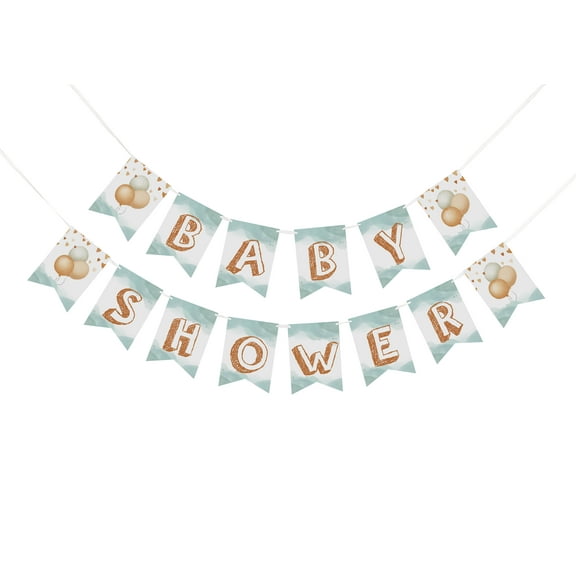 Inkdotpot Ready To Hang,BoyGirl Baby ShowerBirthdayBunting, Pre StrungCloud & Balloons ThemeBaby ShowerDecorations,BuntingBannerFlags