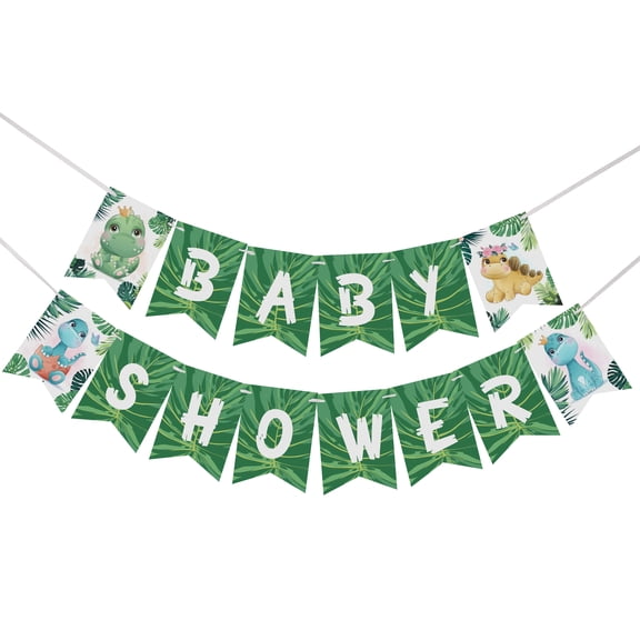 Inkdotpot Ready To Hang,BoyGirl Baby ShowerBirthdayBunting, Pre StrungDinosaur ThemeBaby ShowerDecorations,BuntingBannerFlags
