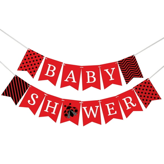 Inkdotpot Ready To Hang,Girl Baby ShowerBirthdayBunting, Pre StrungLadybug ThemeBaby ShowerDecorations,BuntingBannerFlags