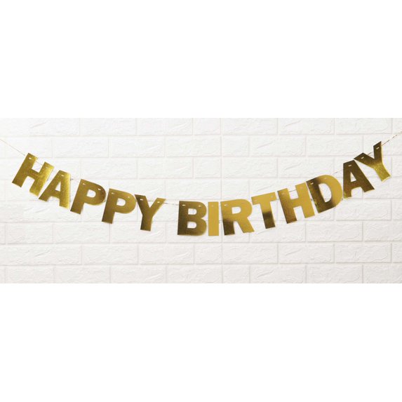 Inkdotpot Ready To Hang Happy Birthday Bunting Pre Strung Birthday Decoration Metallic Gold Bunting Banner Flags