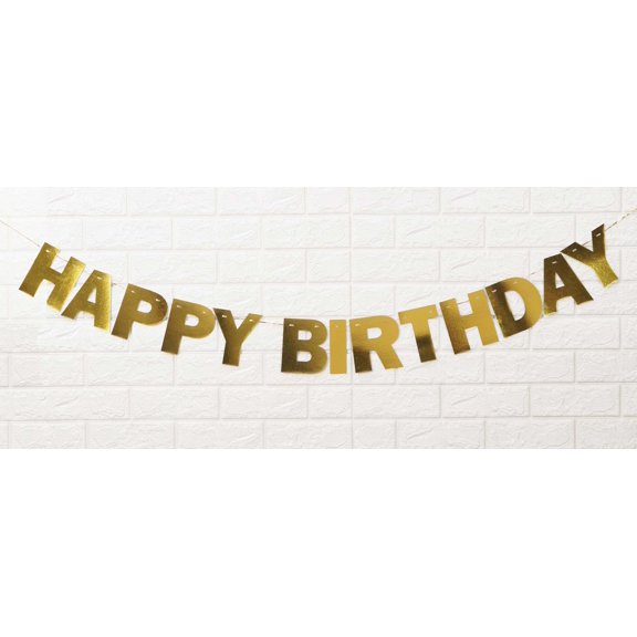 Inkdotpot Ready To Hang Happy Birthday Bunting Pre Strung Birthday Decoration Metallic Gold Bunting Banner Flags