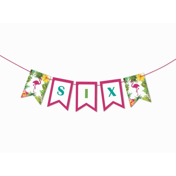 Inkdotpot Ready To HangI Am SixBirthdayBaby GirlsBuntingPennant Banner TropicalBirthday Party DecorationsFlag Banner