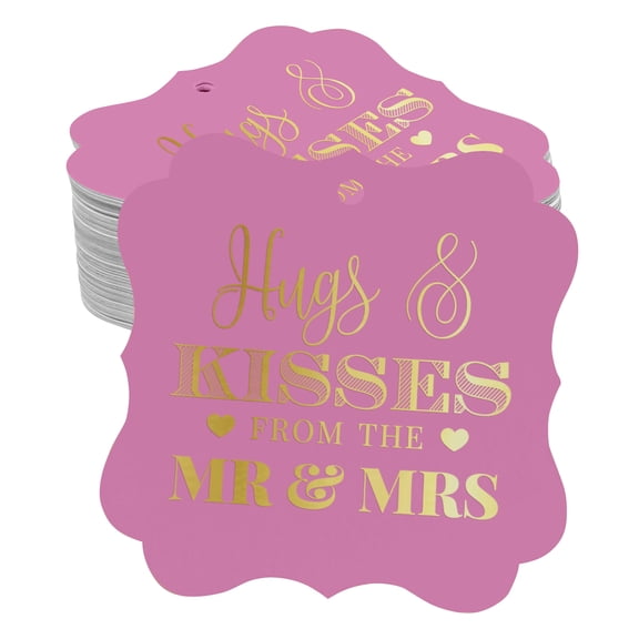 Inkdotpot Real Gold Foil Bracket Shape Paper Hang Tags Hugs & Kisses From The Wedding Favor Tags Pack Of 100