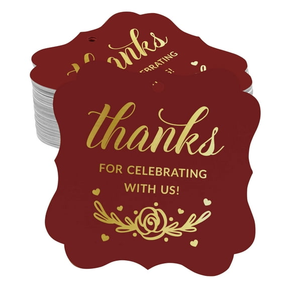 Inkdotpot Real Gold Foil Bracket Shape Paper Hang Tags Thanks For Celebrating With Us Bridal Shower-Baby Shower-Retirement-Wedding-Birthday Favor Tags Pack Of 100