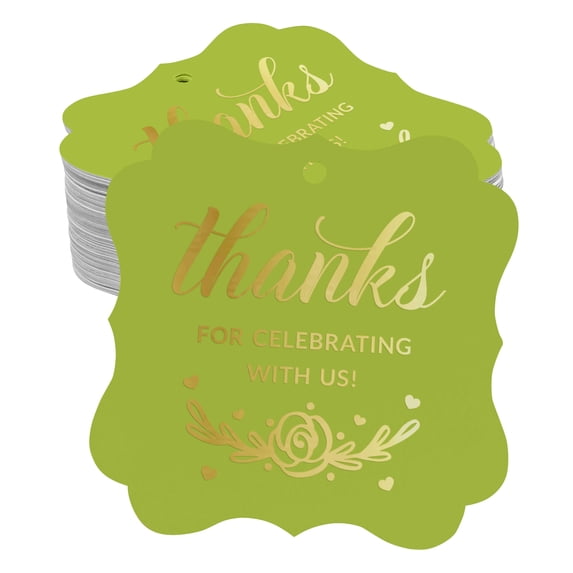 Inkdotpot Real Gold Foil Bracket Shape Paper Hang Tags Thanks For Celebrating With Us Bridal Shower-Baby Shower-Retirement-Wedding-Birthday Favor Tags Pack Of 100