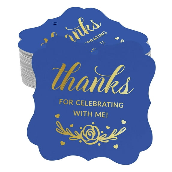 Inkdotpot Real Gold Foil Bracket Shape Paper Hang Tags Thanks For Celebrating With Me Birthday Favor Tags Pack Of 50