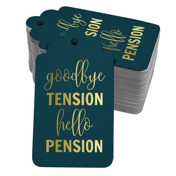 Inkdotpot Real Gold Foil Good Bye Tension Hello Pension Retirement Tags Favor Hang Paper Tags 100 Pieces
