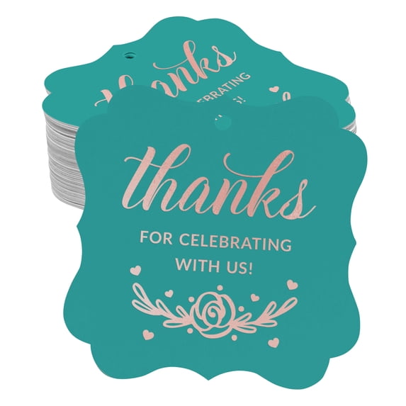 Inkdotpot Real Rose Gold Foil Bracket Shape Paper Hang Tags Thanks For Celebrating With Us Bridal Shower-Baby Shower-Retirement-Wedding-Birthday Favor Tags Pack Of 100