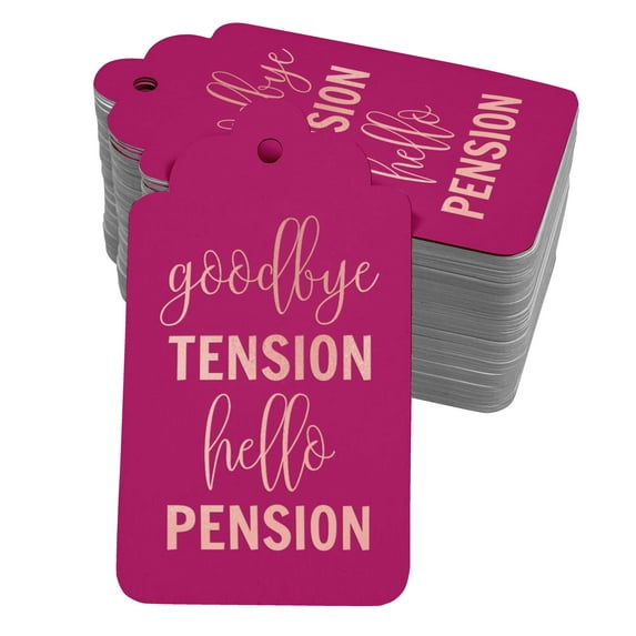 Inkdotpot Real Rose Gold Foil Good Bye Tension Hello Pension Retirement Tags Favor Hang Paper Tags 100 Pieces