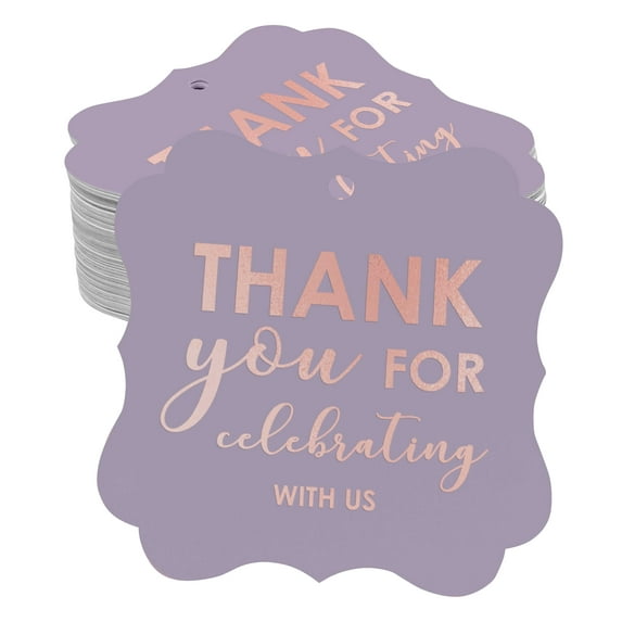 Inkdotpot Real Rose Gold Foil Thank You For Celebrating With Us Bridal Shower-Baby Shower-Retirement-Wedding-Birthday Tags Favor Bracket Shape Hang Pack Of 50 Paper Tags