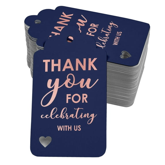 Inkdotpot Real Rose Gold Foil Thank You For Celebrating With Us Bridal Shower-Baby Shower-Retirement-Wedding-Birthday Tags Favor Hang Paper Tags 50 Pieces