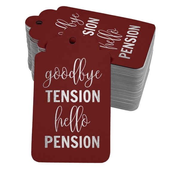 Inkdotpot Real Silver Foil Good Bye Tension Hello Pension Retirement Tags Favor Hang Paper Tags 100 Pieces