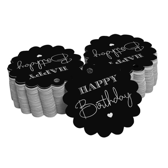 Inkdotpot Real Silver Foil Happy Birthday Tags Favor Hang Paper Tags 50 Pieces