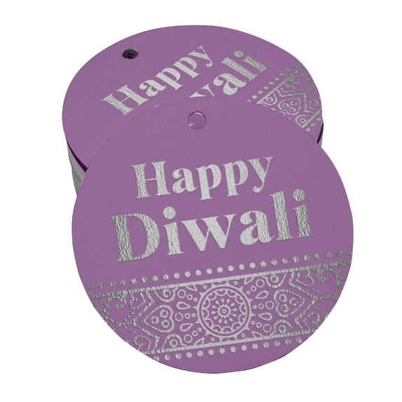 Inkdotpot Real Silver Foil Happy Diwali Tags Favor Hang Paper Tags 50 Pieces