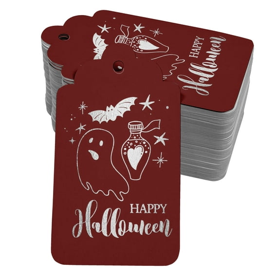Inkdotpot Real Silver Foil Happy Halloween Halloween Tags Favor Hang Paper Tags 50 Pack
