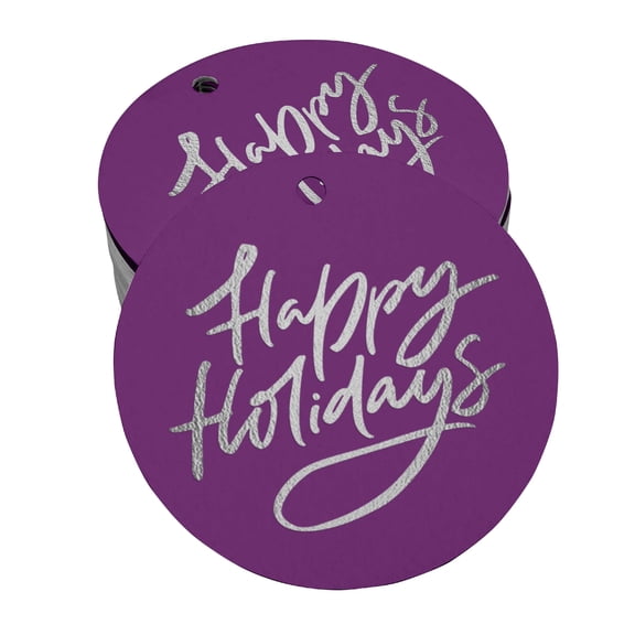 Inkdotpot Real Silver Foil Happy Holiday Tags Favor Hang Paper Tags 100 Pieces