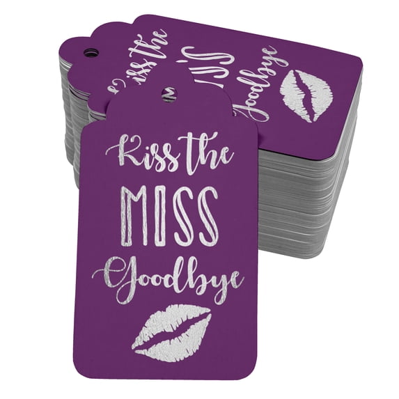 Inkdotpot Real Silver Foil Kiss The Miss Goodbye Bridal Shower Tags Favor Hang Paper Tags 50 Pack