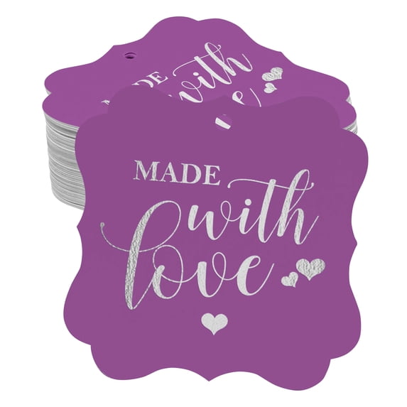 Inkdotpot Real Silver Foil Made With Love Wedding Tags Favor Bracket Shape Hang Pack Of 100 Paper Tags