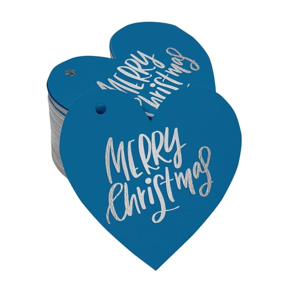 Inkdotpot Real Silver Foil Merry Christmas Tag Favor Hang Paper Tag 50 Pieces