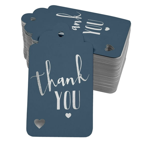 Inkdotpot Real Silver Foil ThankYou Bridal Shower-Baby Shower-Retirement-Wedding-Birthday Tags Favor Hang Paper Tags 50 Pack