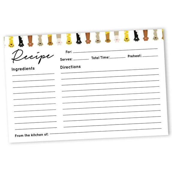 Inkdotpot Recipe Card 6x4 inch Single-Sided Recipe Design Cards Cat/ Dog Paw Recipe Cards Wedding-Bridal Shower-Baby Shower- Pack of 50