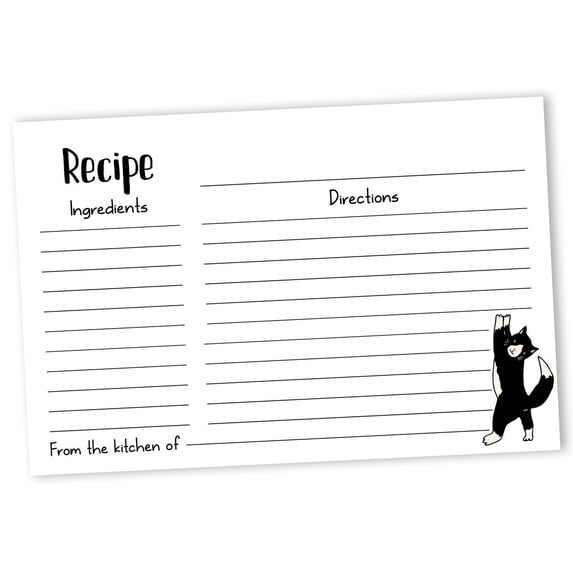 Inkdotpot Recipe Card 6x4 inch Single-Sided Recipe Design Cards Cat Recipe Cards Wedding-Bridal Shower-Baby Shower- Pack of 50