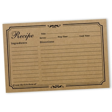Inkdotpot Recipe Card 6x4 inch Single-Sided Recipe Design Cards Classic Kraft Recipe Cards Wedding-Bridal Shower-Baby Shower- Pack of 50