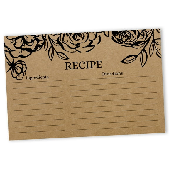Inkdotpot Recipe Card 6x4 inch Single-Sided Recipe Design Cards Kraft Floral Recipe Cards Wedding-Bridal Shower-Baby Shower- Pack of 50