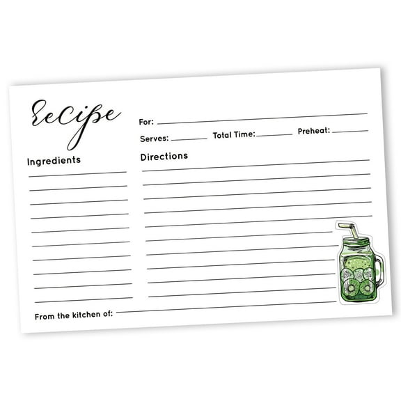 Inkdotpot Recipe Card 6x4 inch Single-Sided Recipe Design Cards Mocktail Recipe Cards Wedding-Bridal Shower-Baby Shower- Pack of 50