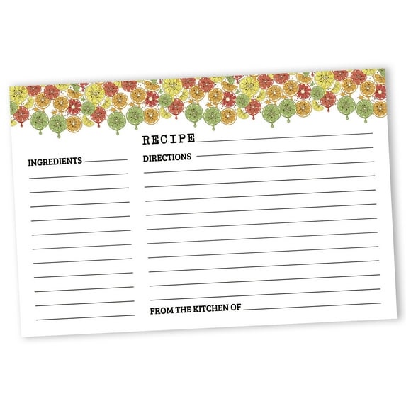 Inkdotpot Recipe Card 6x4 inch Single-Sided Recipe Design Cards Tropical Fruits Recipe Cards Wedding-Bridal Shower-Baby Shower- Pack of 50