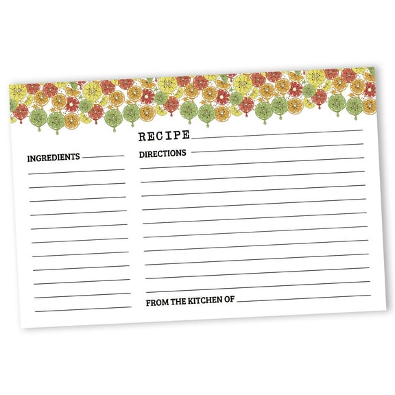 Inkdotpot Recipe Card 6x4 inch Single-Sided Recipe Design Cards Tropical Fruits Recipe Cards Wedding-Bridal Shower-Baby Shower- Pack of 50