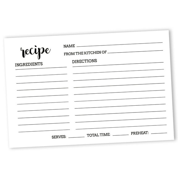 Inkdotpot Recipe Card 6x4 inch Single-Sided Recipe Design Cards White Classic Recipe Cards Wedding-Bridal Shower-Baby Shower- Pack of 50