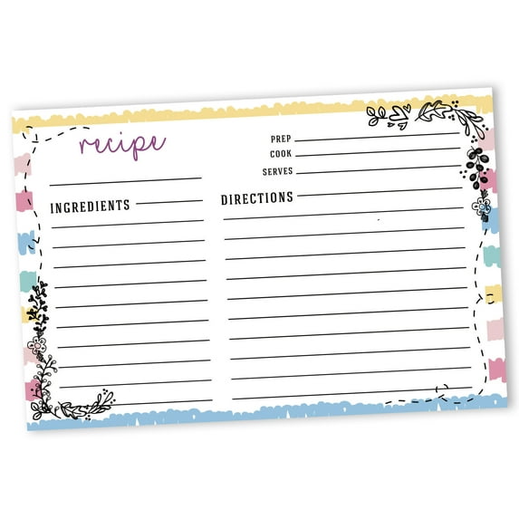 Inkdotpot Recipe Card 6x4 inch Single-Sided Recipe Design Cards White Floral Recipe Cards Wedding-Bridal Shower-Baby Shower- Pack of 50
