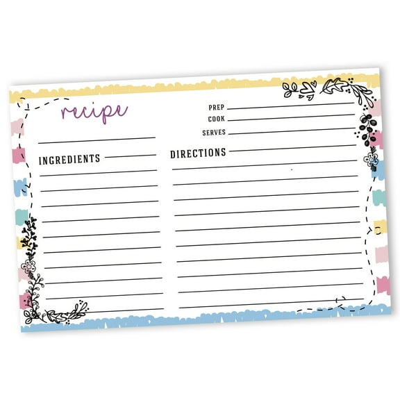 Inkdotpot Recipe Card 6x4 inch Single-Sided Recipe Design Cards White Floral Recipe Cards Wedding-Bridal Shower-Baby Shower- Pack of 50