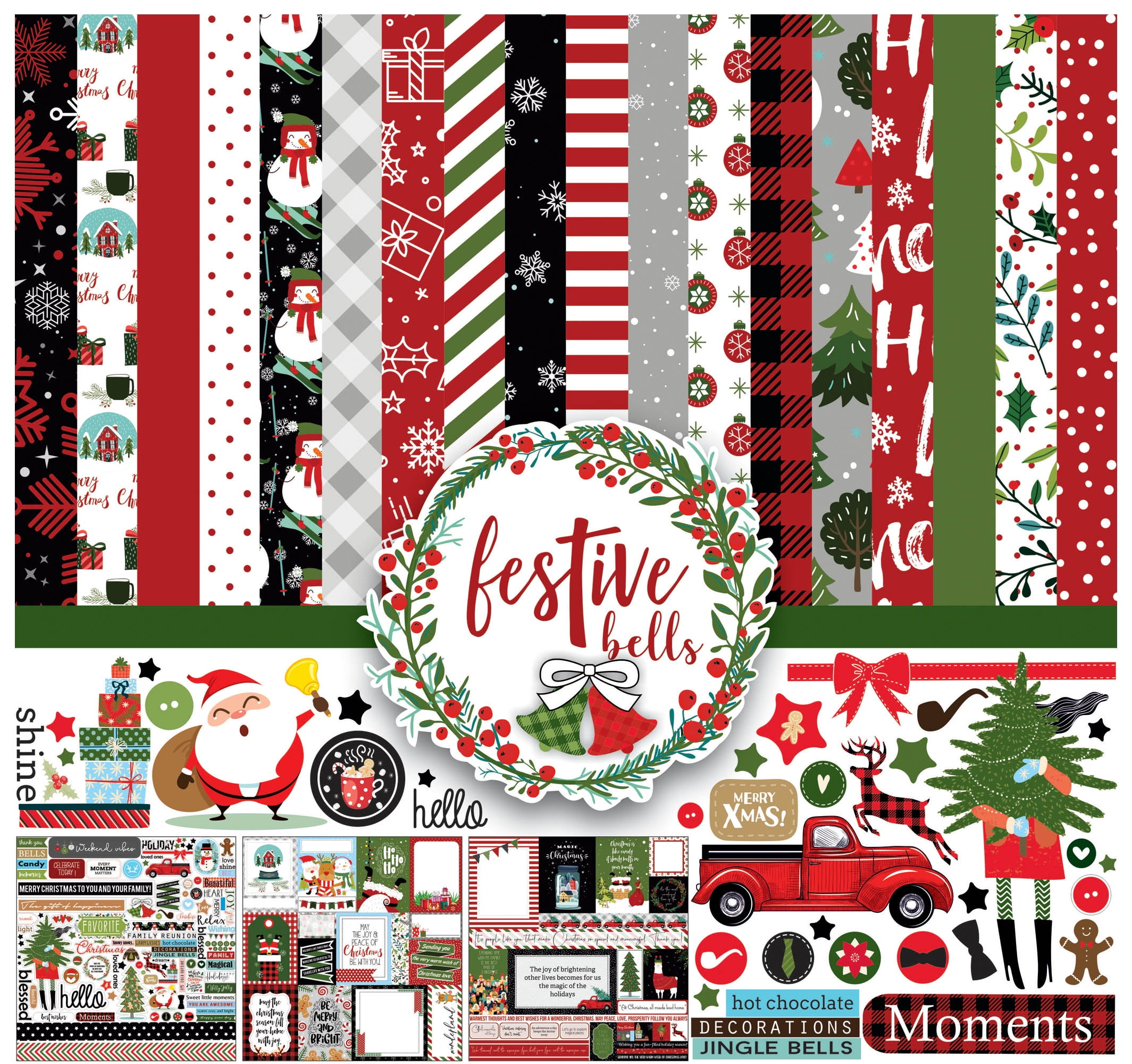 Inkdotpot Red Green Christmas Theme Collection Double,Sided Scrapbook Paper Kit Cardstock 12"x12" Card Making Paper Pack Of With Sticker Sheet - 16 Pages - Brown & Yellow