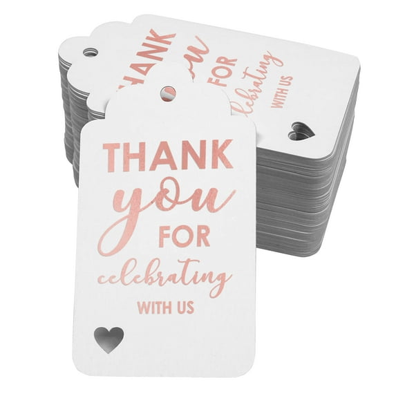 Inkdotpot Rose Gold Foil Paper Hang Tags ThankYou For Celebrating With Us Bridal Shower-Baby Shower-Retirement-Wedding-Birthday Favor Tags 100 Pack