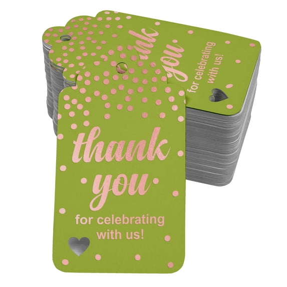 Inkdotpot Rose Gold Foil Paper Hang Tags ThankYou For Celebrating With Us Bridal Shower-Baby Shower-Retirement-Wedding-Birthday Favor Tags 50 Pack