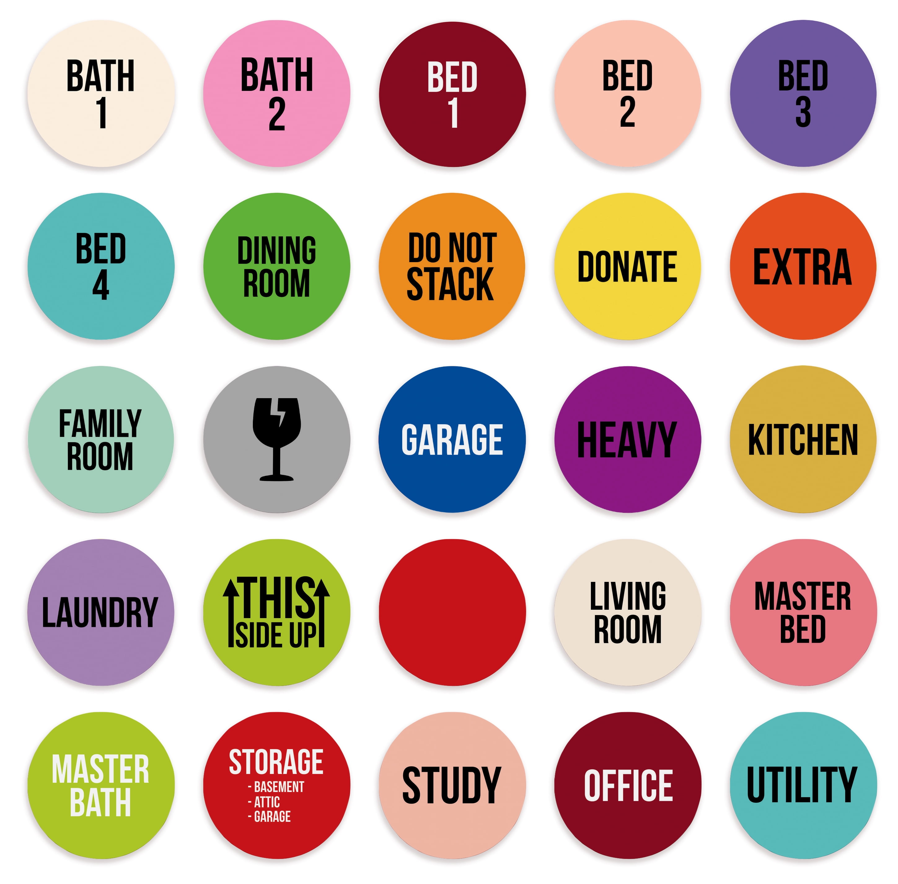 Inkdotpot Round Shape 1000Count Home Moving Labels- 25 Different Color ...