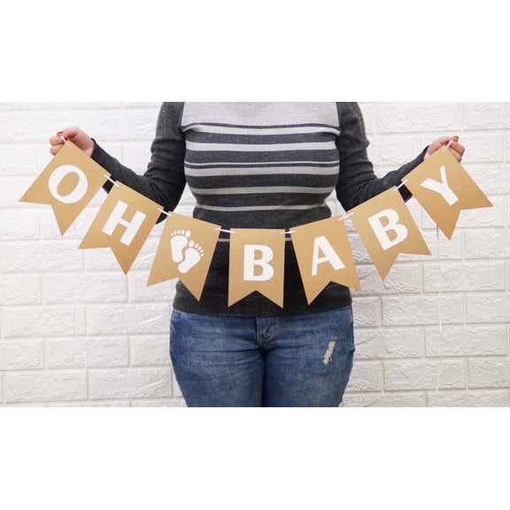 Inkdotpot Rustic KraftOh Baby BuntingGender Reveal Bunting Flag Baby Gender Show Party Supplies Pregnancy Announcement
