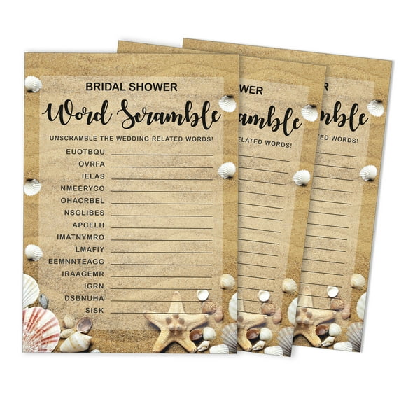 Inkdotpot Scramble Bridal Shower Game Cards Beach Party Wedding Supplies 50-Pack Wedding Word