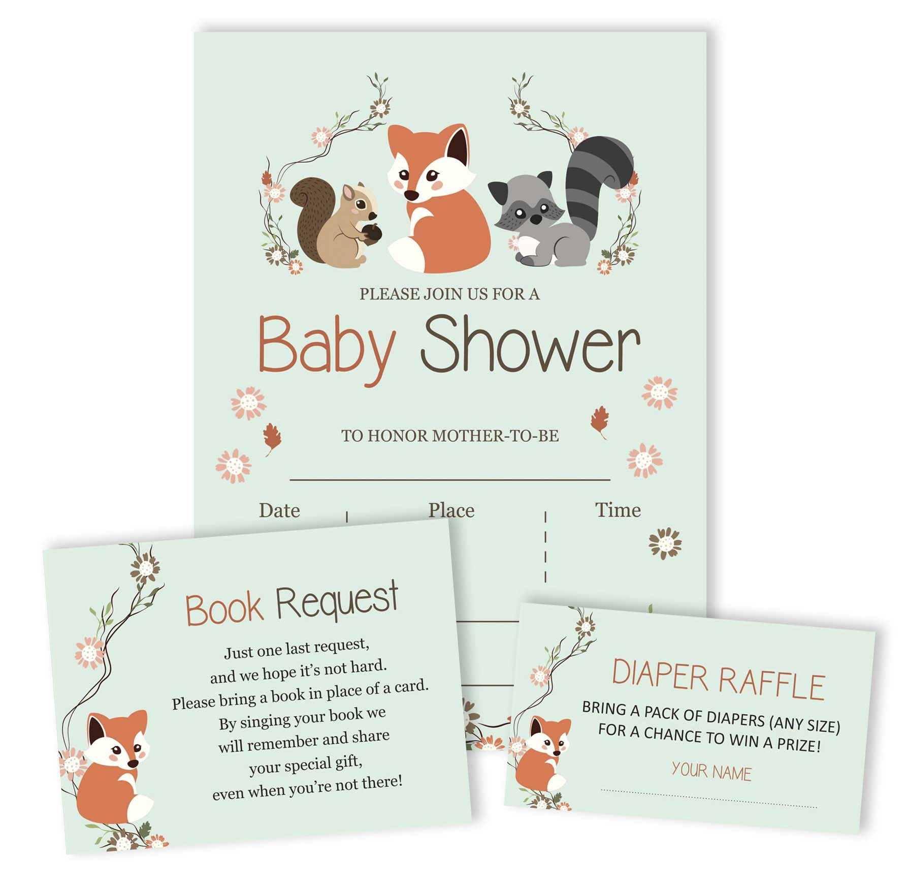 Inkdotpot Set Of 30AnimalsBaby Shower Invitations-Diaper Raffle Tickets And Baby Shower Book Request Cards-Gender Neutral Invites-Its A Boy-Its A Girl