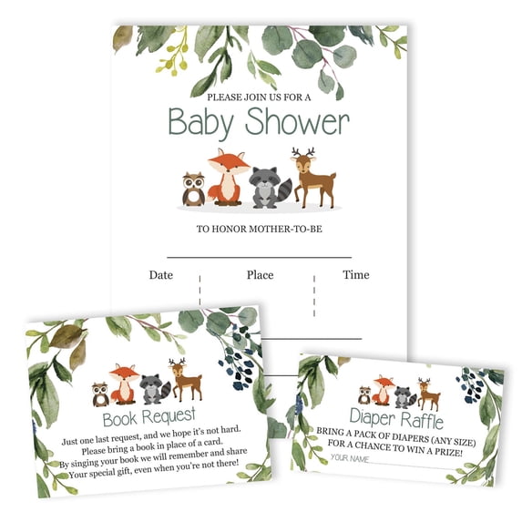 Inkdotpot Set Of 30AnimalsBaby Shower Invitations-Diaper Raffle Tickets And Baby Shower Book Request Cards-Gender Neutral Invites-Its A Boy-Its A Girl