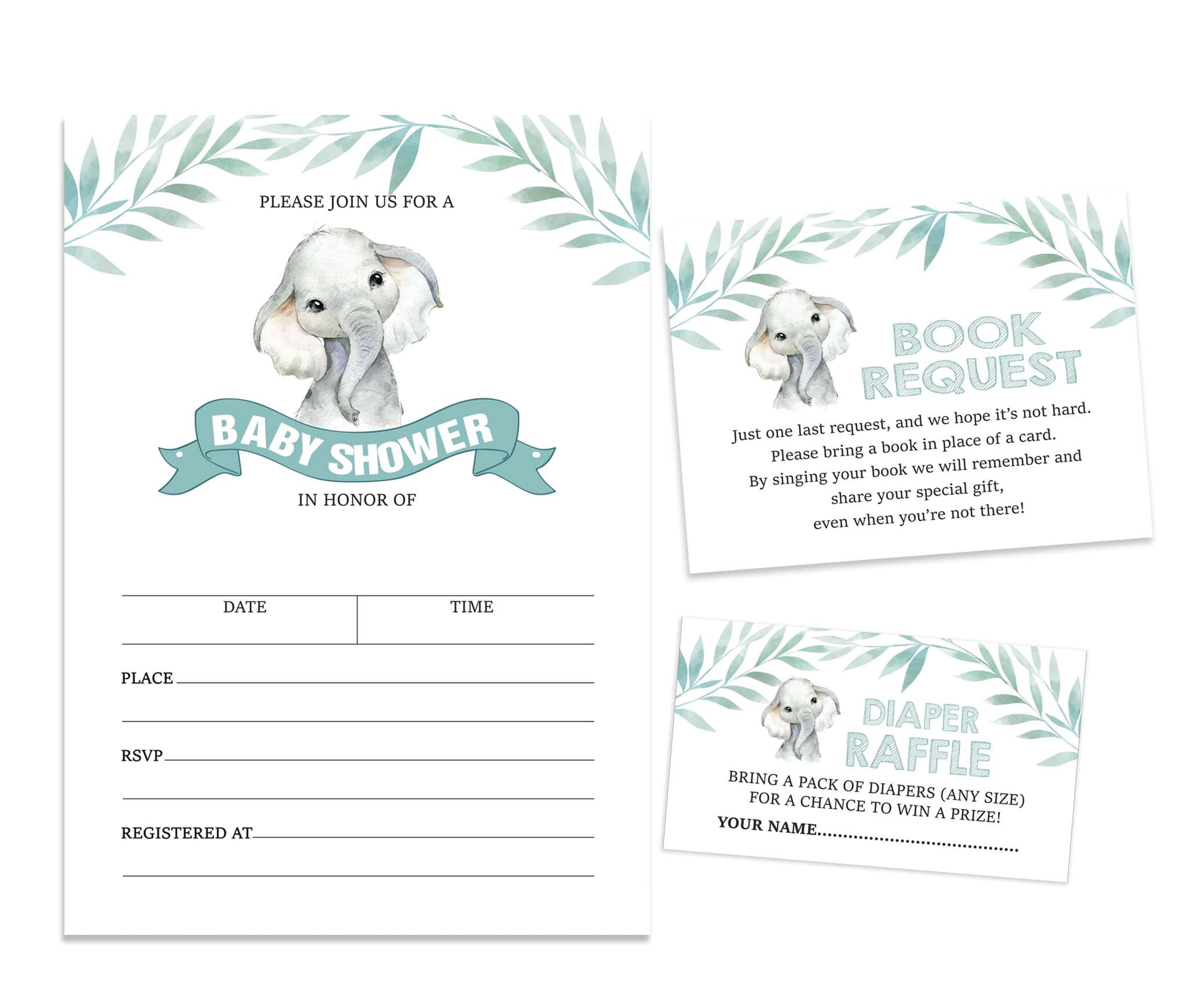 Inkdotpot Set Of 30Baby Shower Invitations-Diaper Raffle Tickets And Baby Shower Book Request Cards Baby Elephant Gender Neutral Invites Its A Boy Its A Girl