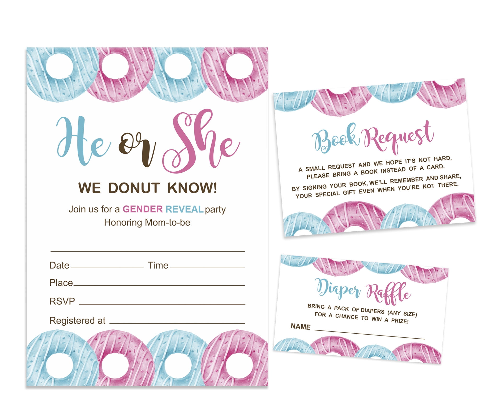 Inkdotpot Set Of 30Donuts Baby Shower Invitations-Diaper Raffle Tickets And Baby Shower Book Request Cards He Or She Gender Reveal Invites Its A Boy Its A Girl