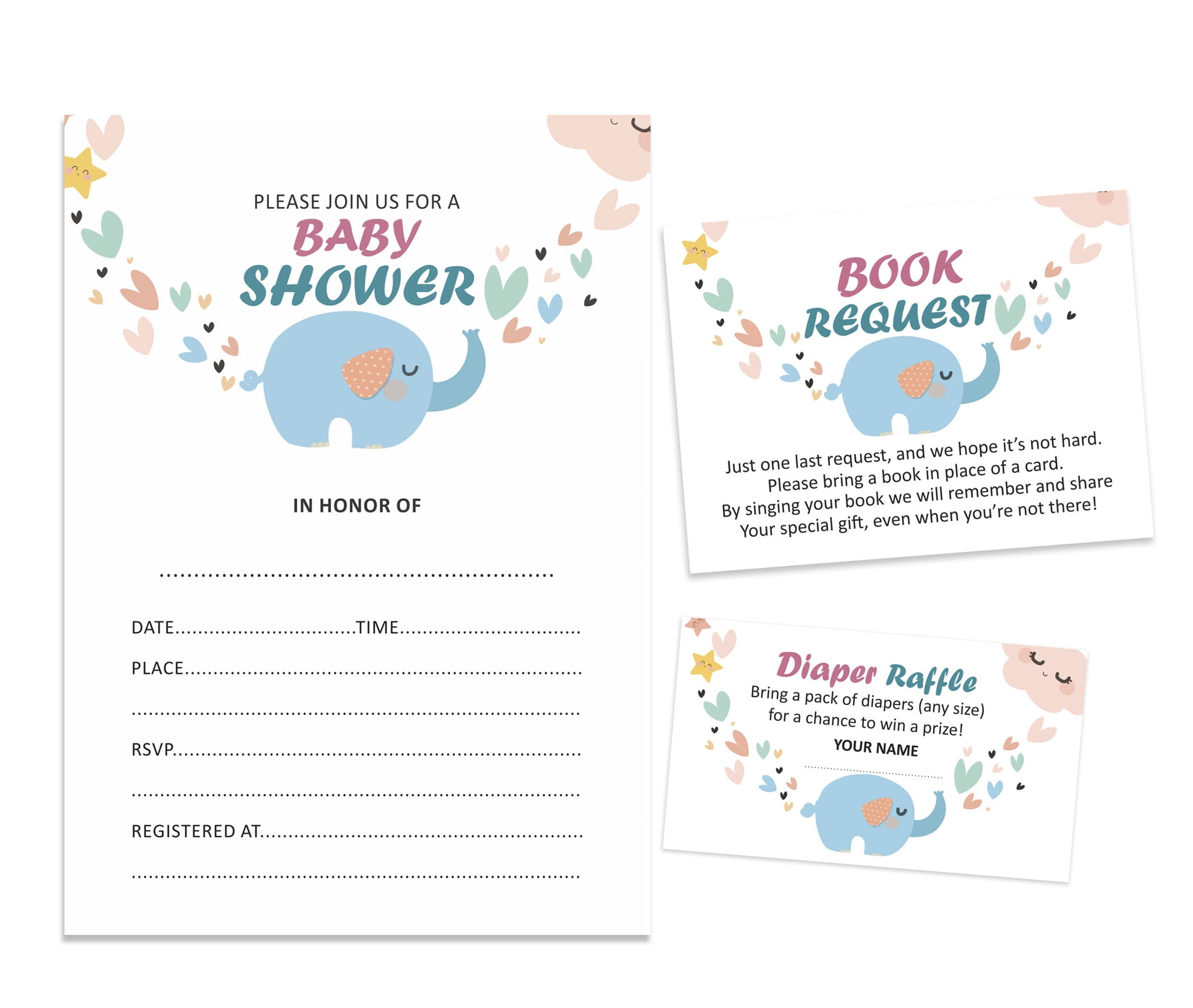 Inkdotpot Set Of 30Elephant Jungle Animals Baby Shower Invitations-Diaper Raffle Tickets And Baby Shower Book Request Cards Gender Neutral Invites Its A Boy Its A Girl