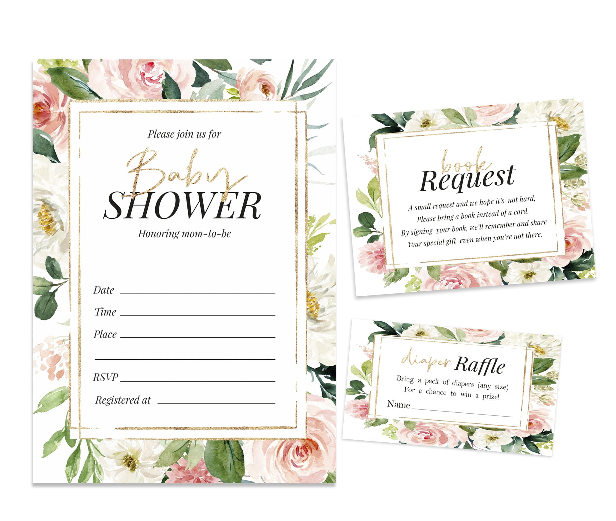 Inkdotpot Set Of 30Floral Baby Shower Invitations-Diaper Raffle Tickets And Baby Shower Book Request Cards Gender Neutral Invites Its A Boy Its A Girl