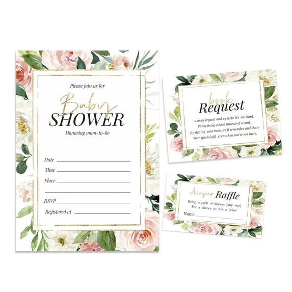 Inkdotpot Set Of 30Floral Baby Shower Invitations-Diaper Raffle Tickets And Baby Shower Book Request Cards Gender Neutral Invites Its A Boy Its A Girl