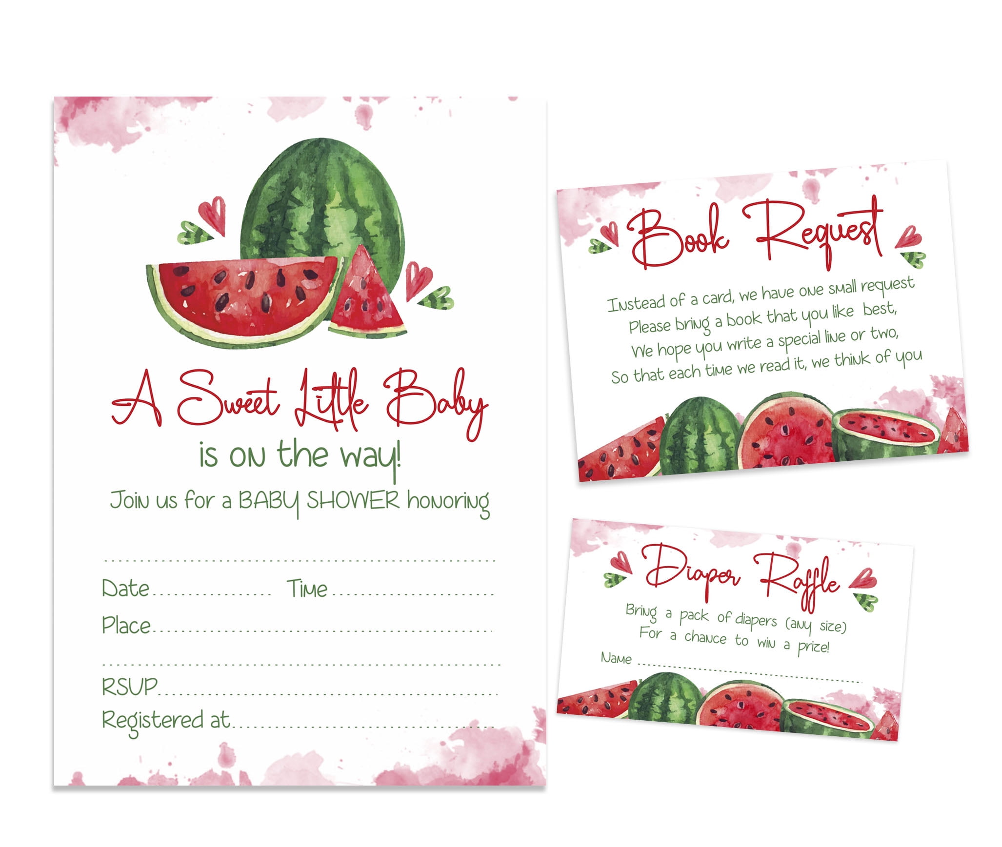 Inkdotpot Set Of 30Gender Neutral Baby Shower Invitations-Diaper Raffle Tickets And Baby Shower Book Request Cards Watermelon Invites Its A Boy Its A Girl