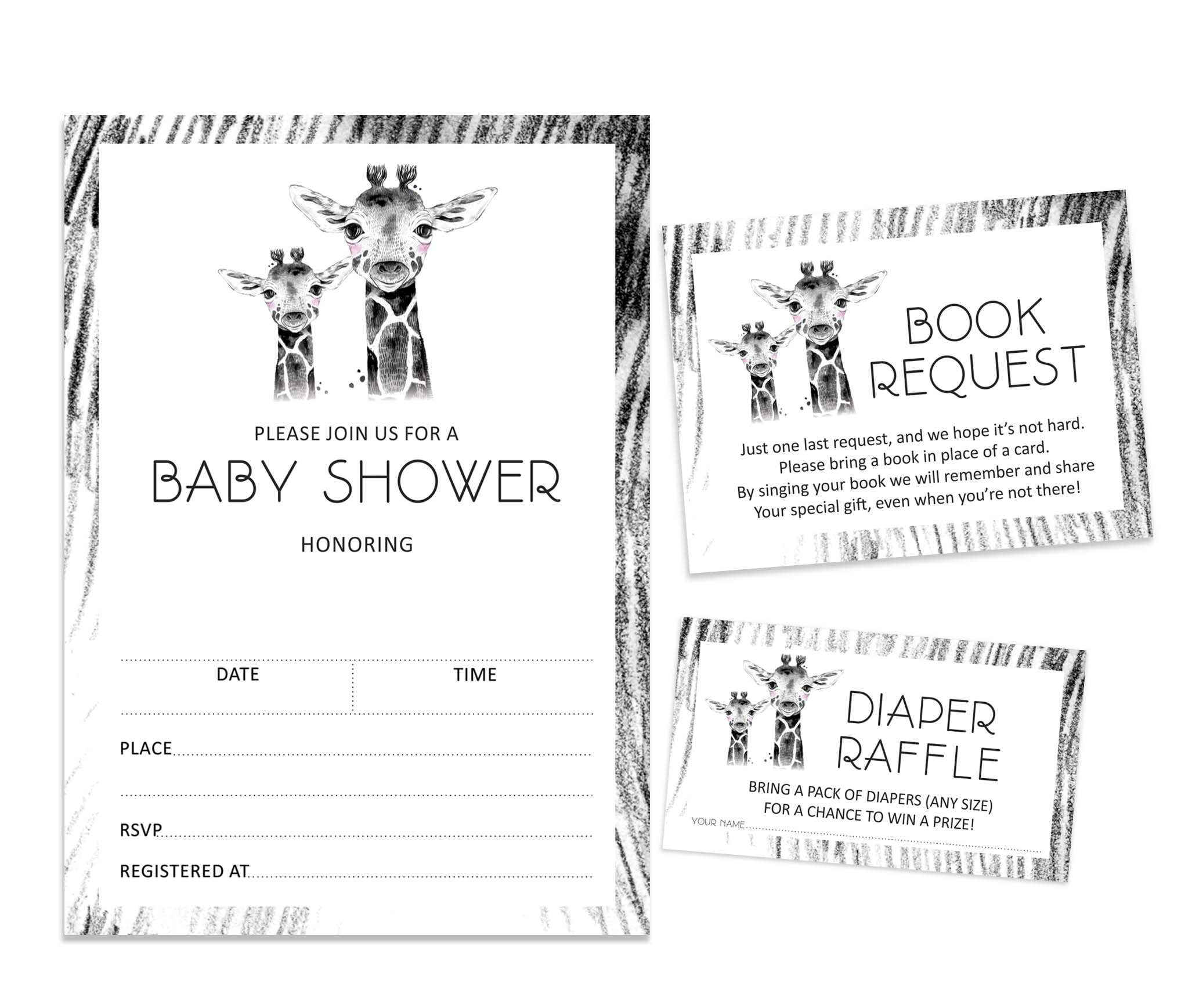 Inkdotpot Set Of 30Giraffe Baby Shower Invitations-Diaper Raffle Tickets And Baby Shower Book Request Cards Jungle Animals Invites Its A Boy Its A Girl