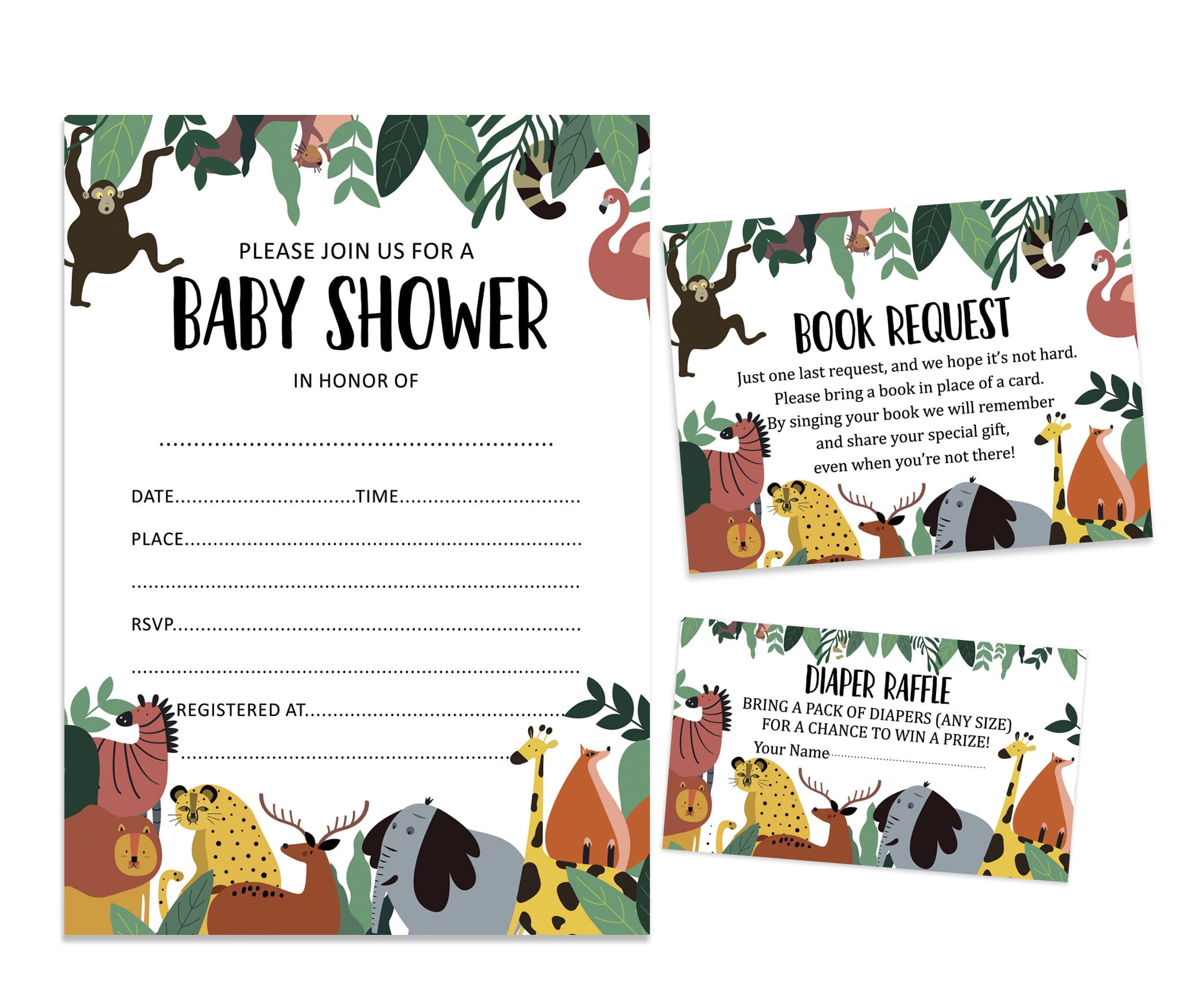 Inkdotpot Set Of 30Jungle Animals Baby Shower Invitations-Diaper Raffle Tickets And Baby Shower Book Request Cards Gender Neutral Invites Its A Boy Its A Girl